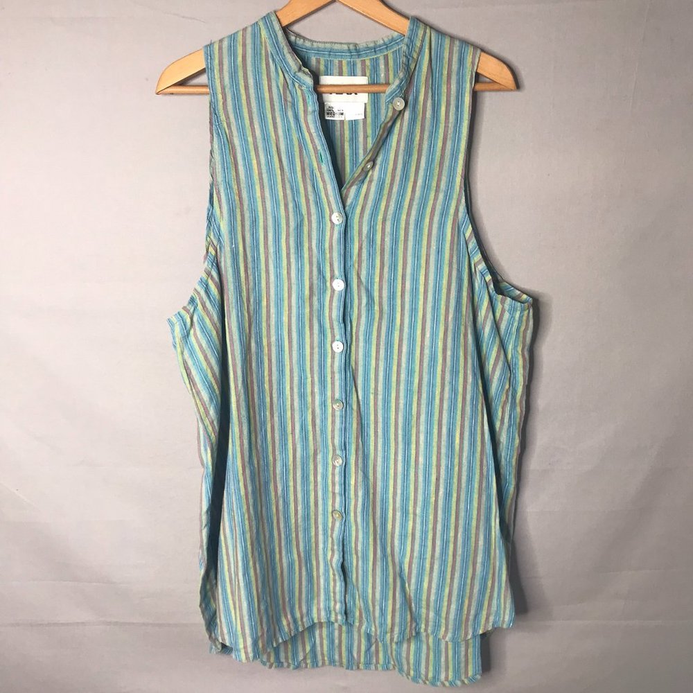 Flax blue and green stripe 100% linen shirt dress